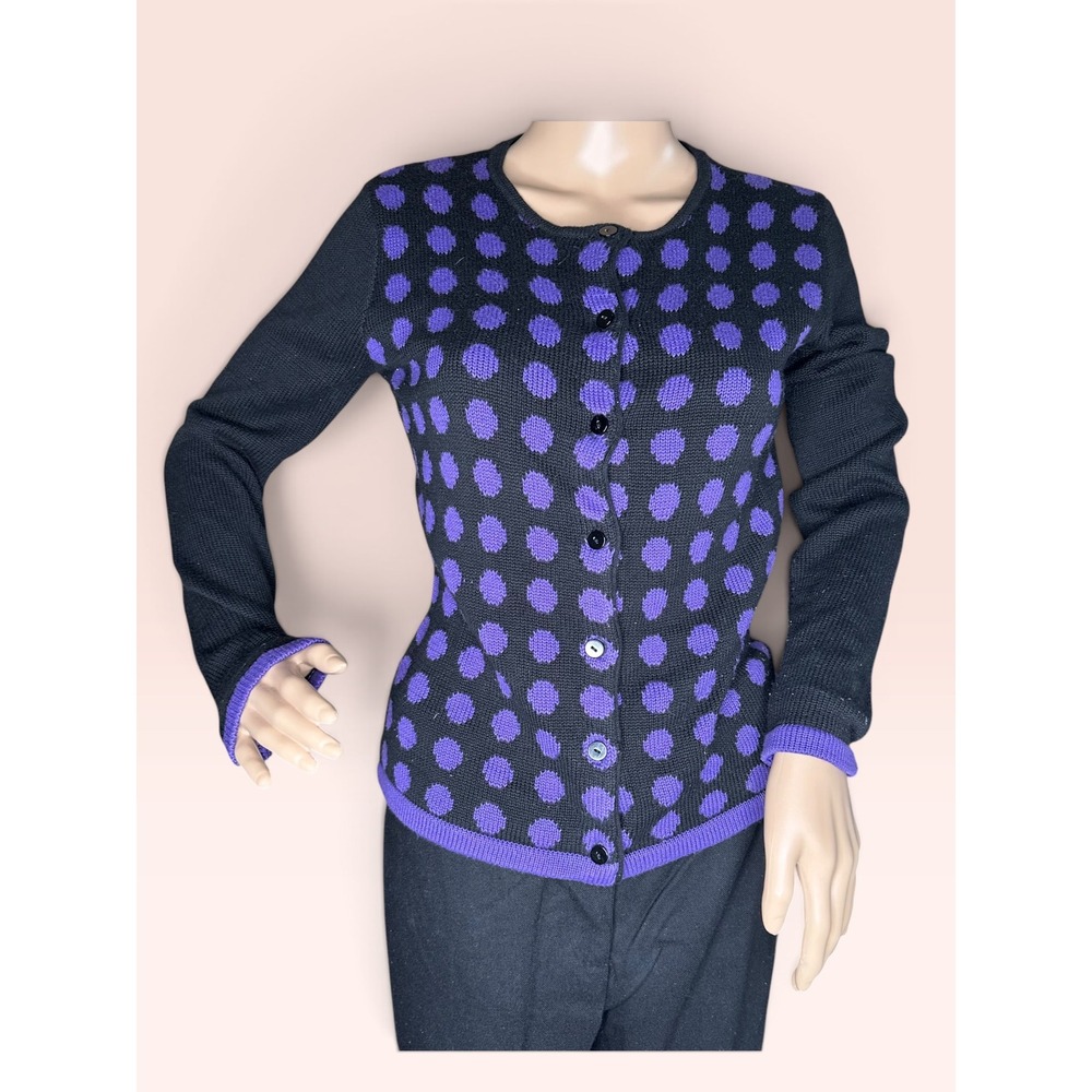 Sydney Easton Polka Dot Cardigan Purple Black Retro Whimsigoth Sweater Size S